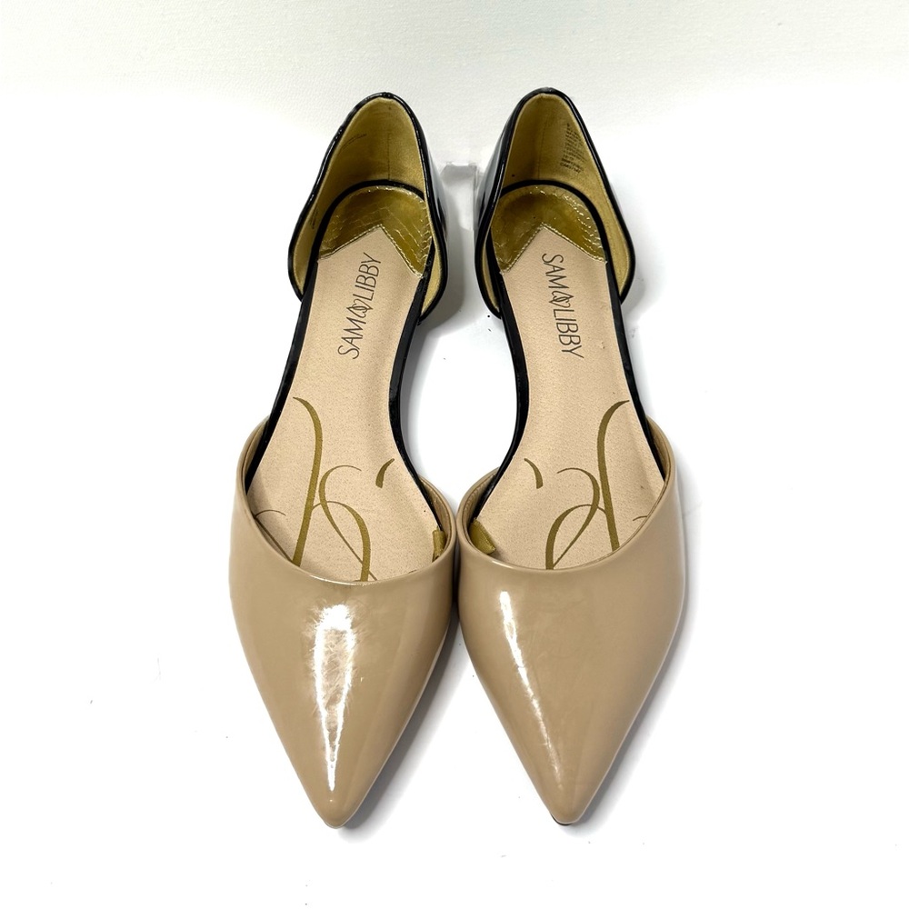 Sam & Libby Women's Beige & Black Pointed Flats Size 9